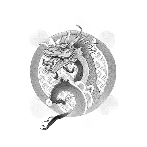 Traditional Japanese Samurai With A Dragon Companion