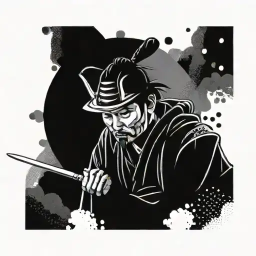 Japanese Samurai Against A Background Of Soft Tangs With Dots In Japanese Style