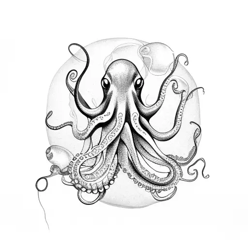 A Swimming Octopus Surrounded By Jellyfish