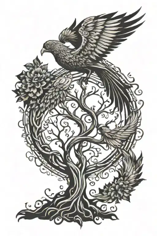Tree Of Life And Phoenix Bird
