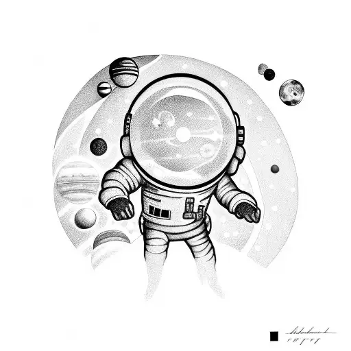 Astronaut Holding The 12 Planets As If They Were Helium Balloons