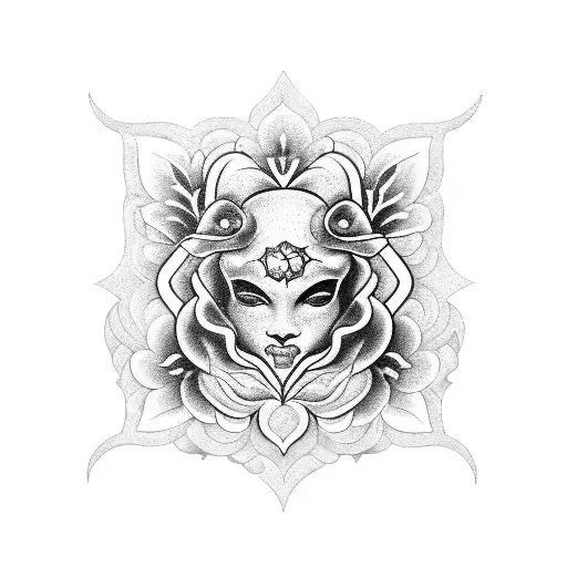 A Black-grey Tattoo Of The Gemini Zodiac Sign Incorporated Into A Beautiful Floral Design