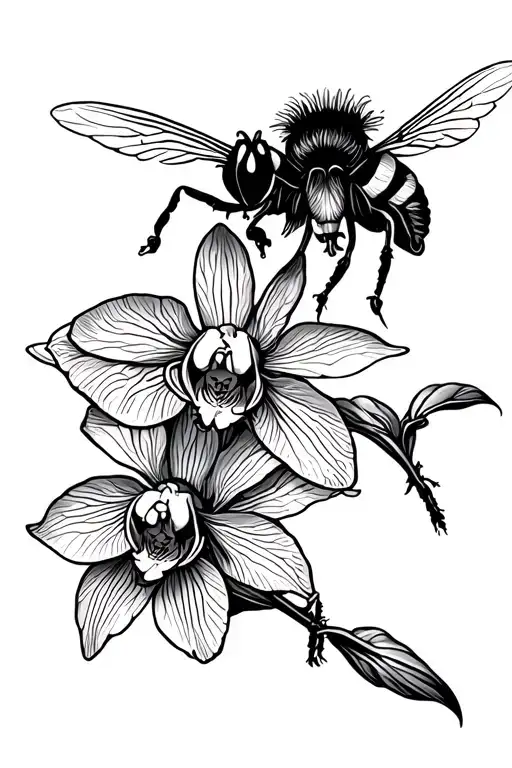 Bee Flying To Orchids