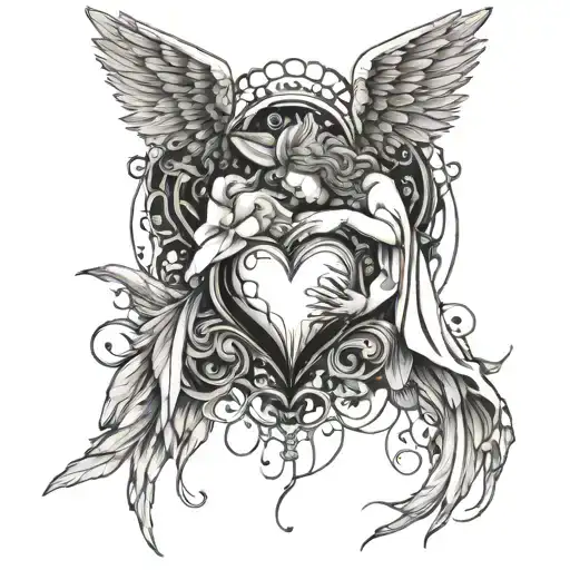 A Fallen Angel Embracing A Heart Representing Love And Relationships