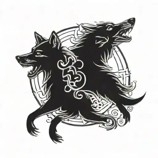 A Tattoo Of A Wolf And Fox Facing Each Other In A Yin And Yang Formation