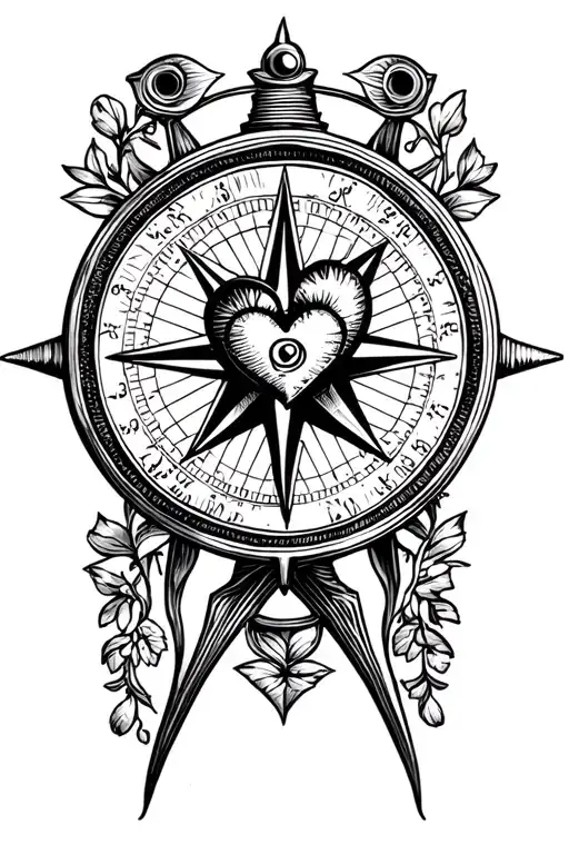1880S Style Compass With Heart In Center