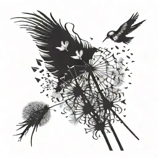 Dandelion Being Blown Petals Turning To Birds Flying