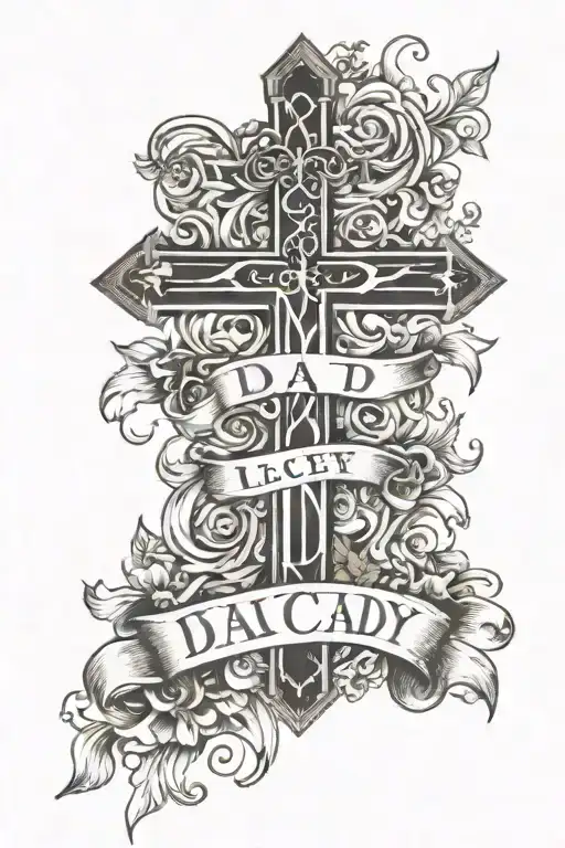 Words Dad And Lacey In A Cross Surrounded