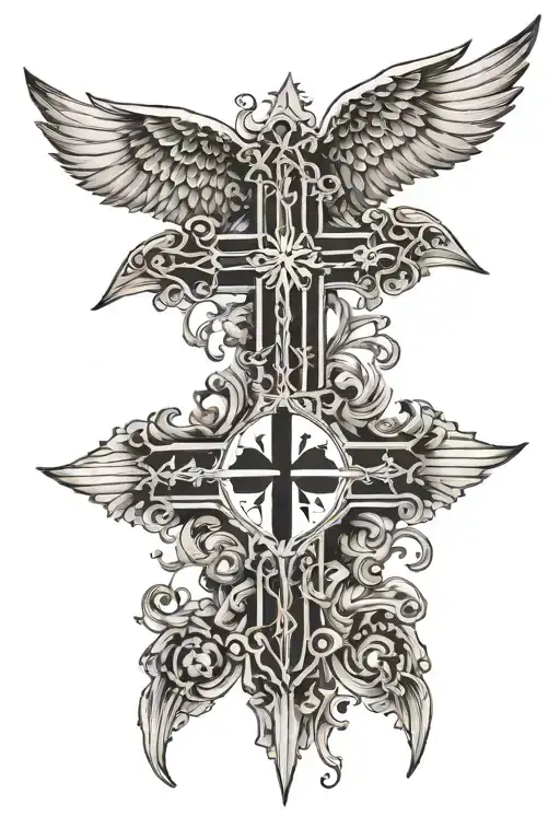 Upside Down Cross With Six Black Wings