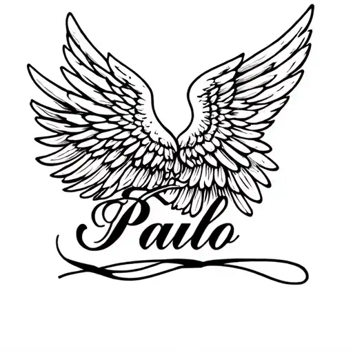 Paulo Name In Cursive With Angel Wings