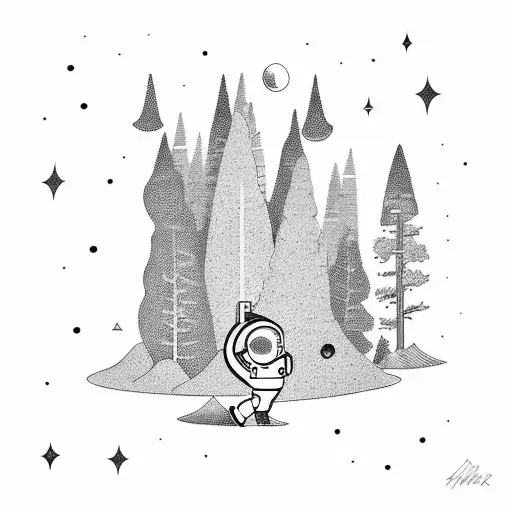 Astronaut Exploring A Cartoon-style Forest In Outer Space
