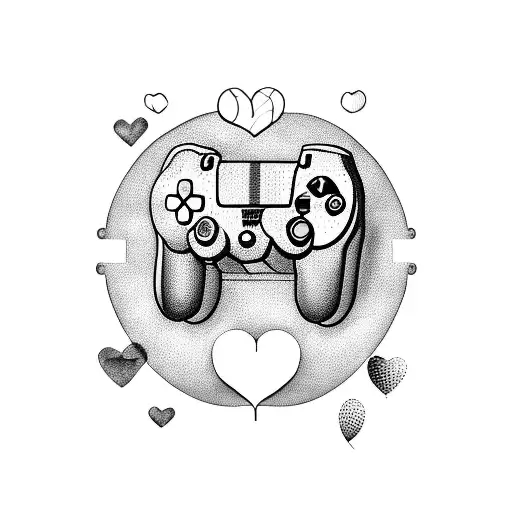 A Tattoo Of A Ps4 Controller Surrounded By Coffee Beans And Hearts