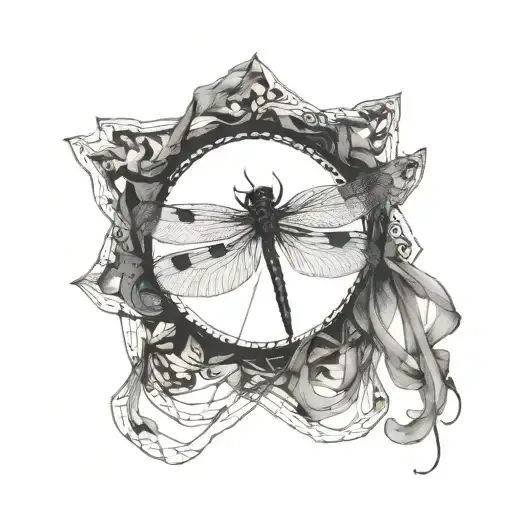 Dragonfly Flying Behind Veil
