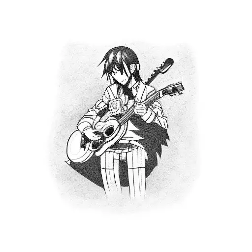 A Music-themed Tattoo Featuring An Anime Character Playing A Guitar