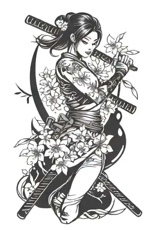 Girl And Katana With Sakura Petals