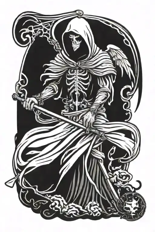 Angel Of Death With Hood And Scythe In Hand