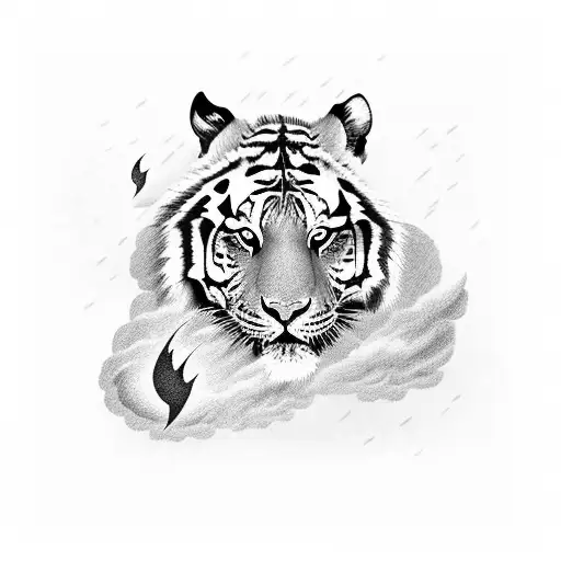 A Majestic Tiger Surrounded By Storm Clouds And Lightning