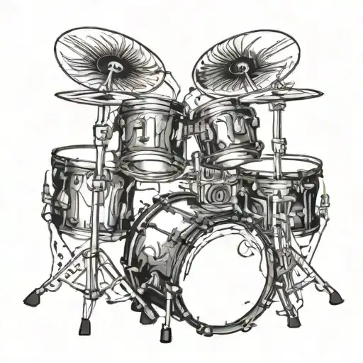 Drum Set With Drumsticks Morphing Into Skeleton Bones