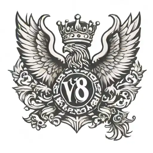Scania Logo With A Eagle That Has A Crown And Ontop Of The Crown Is The V8 Logo