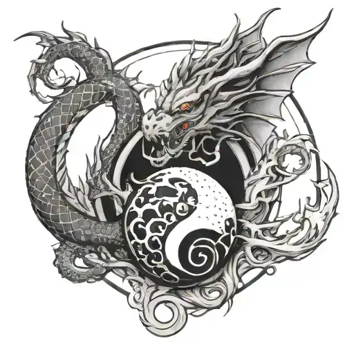 Black And White Dragon Coming Out Of A Yin Yang Egg