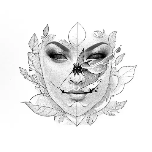 Line Art Face Tear Leaves