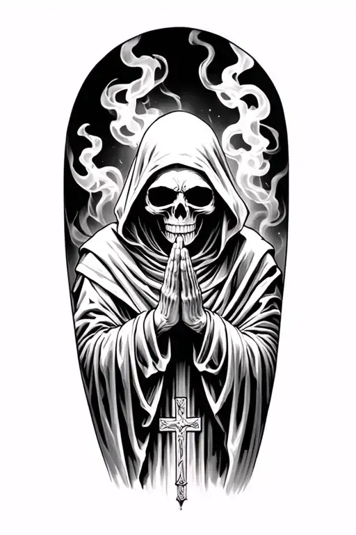 A Sleeve Grim Reaper Praying With God Cross Smoke Come Up