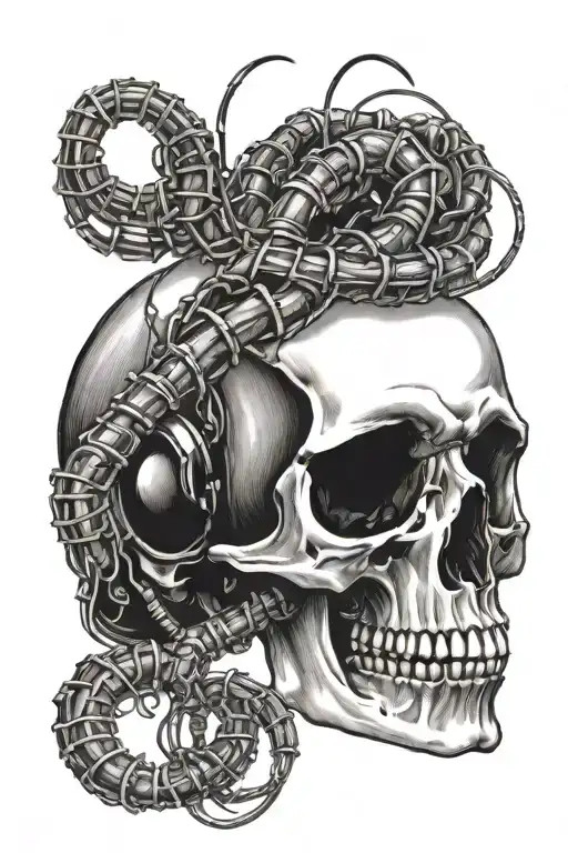 Centipede Crawling In Hand Like Band Around Skull Wearing Headphones