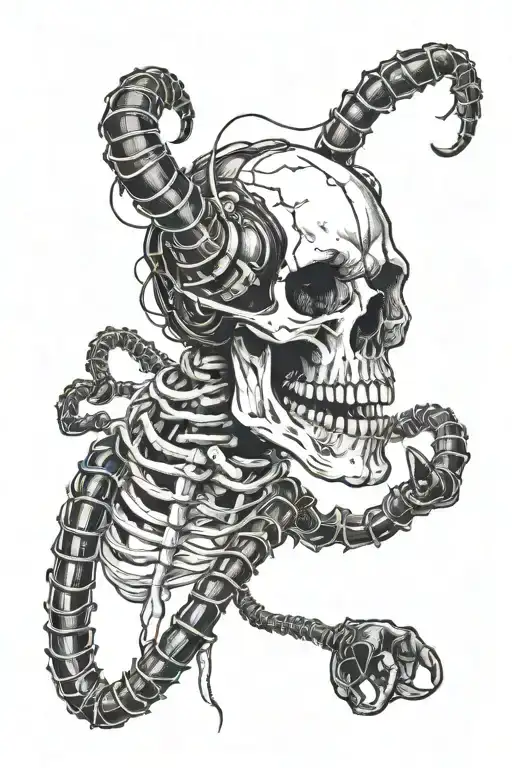 Centipede In Hand Like Band Around Skull Wearing Headphones