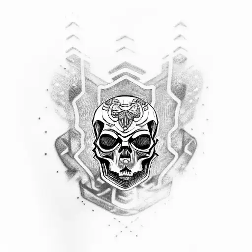 Skull With Motorcycle Engine