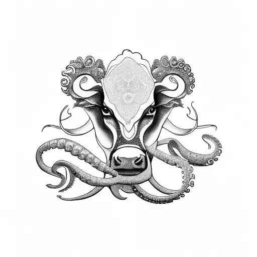 A Tattoo Of A Cow And An Octopus Having A Cooking Competition