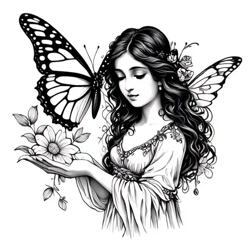 A Fairy Mother Gently Holding A Butterfly In Her Hand