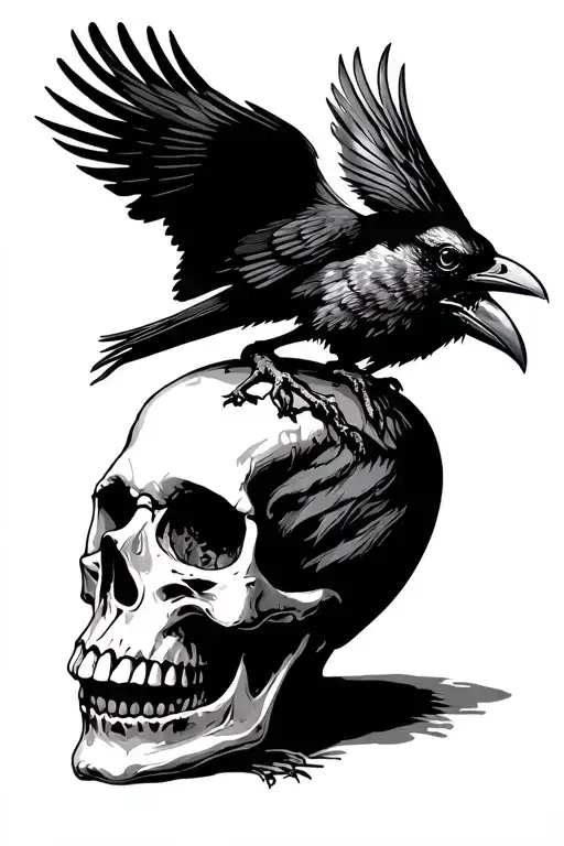 Horror Raven On Top Of A Skull