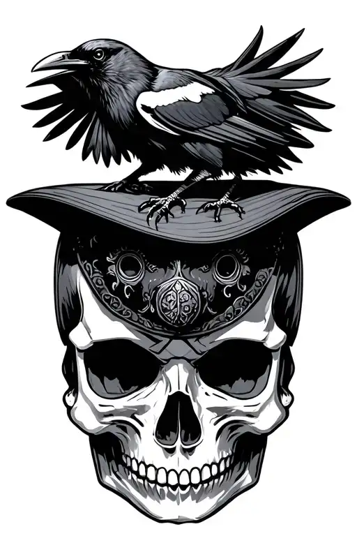 Horror Raven On Top Of A Skull Wearing A Plague Doctor Mask