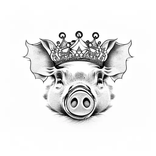 A Pig Wearing A Crown Made Of Flowers