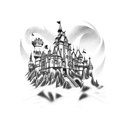 A Roller Coaster Twisting Through A Gothic Castle