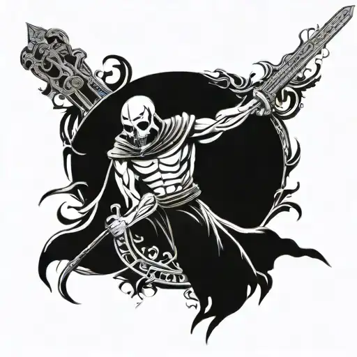 Grim And Angry Aztrecan God Of Death With A Sword