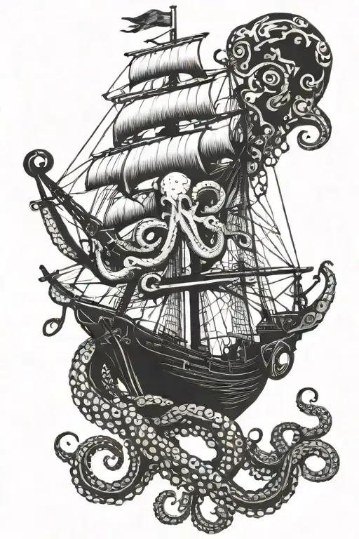 Octopus Holding A Ship Sailing