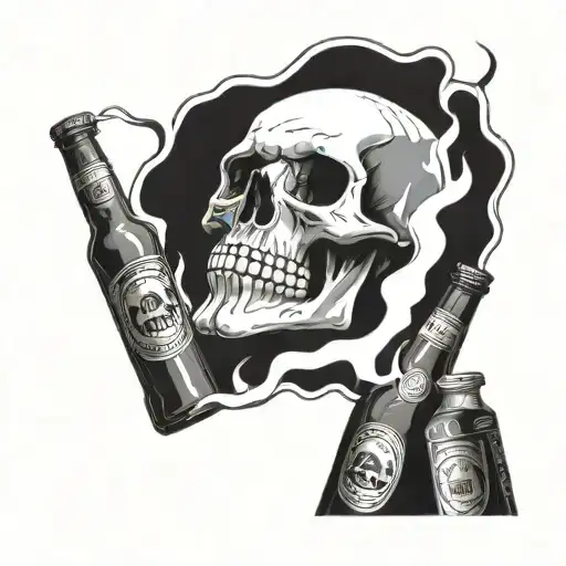 A Skull Surrounded By Beer Bottles And Cigarettes