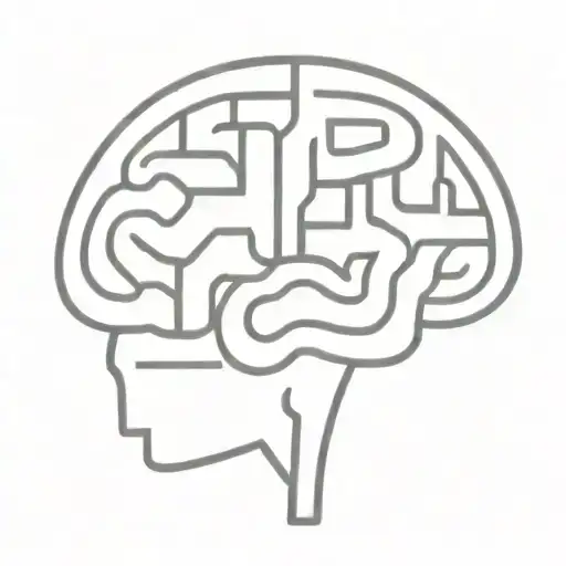 A Simple Minimalist Line Drawing Of A Brain As A Maze