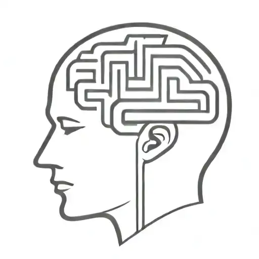 A Simple Minimalist Line Drawing Of A Brain As An Elaborate Maze