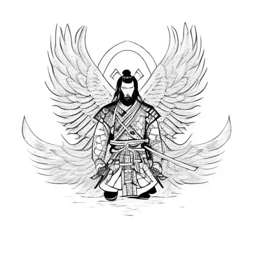 Samurai Warrior Wielding A Sword With Angel Wings