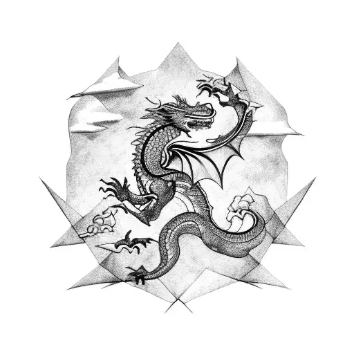 A Dragon In Mid-flight With Intricate Patterns On Its Wings