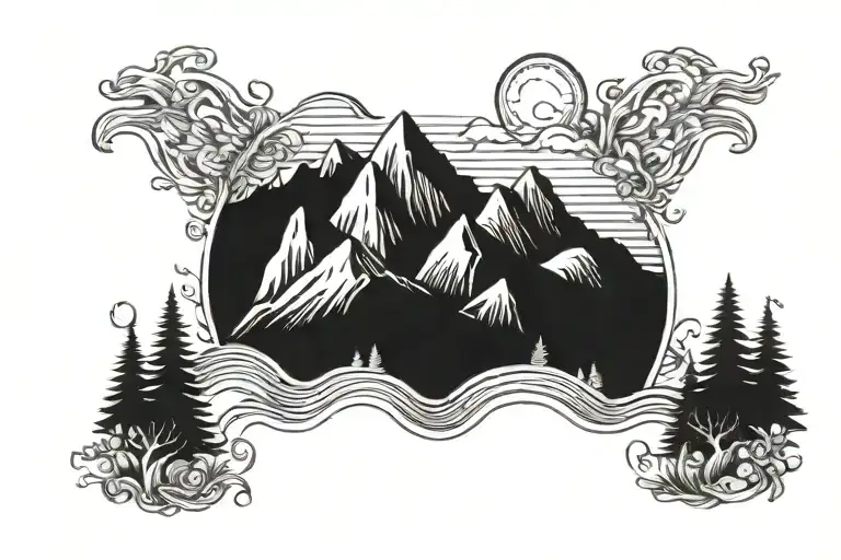 River Forest Mountain With Sun