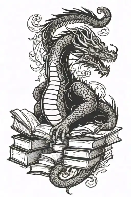 A Majestic Dragon Protecting A Library Filled With Books On Mental Health Awareness