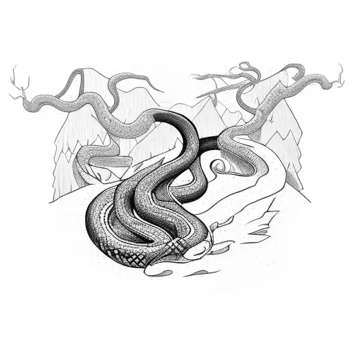 A Trail Winding Through A Dense Forest With A Snake Slithering Along It