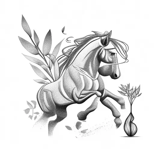 Horse Running With Plants