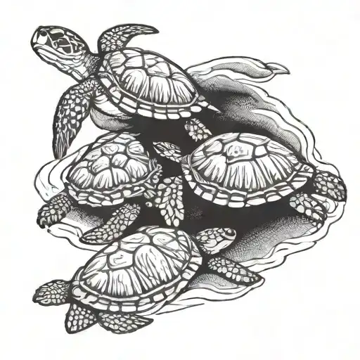 A Family Of Sea Turtles Enjoying A Beach Vacation Together