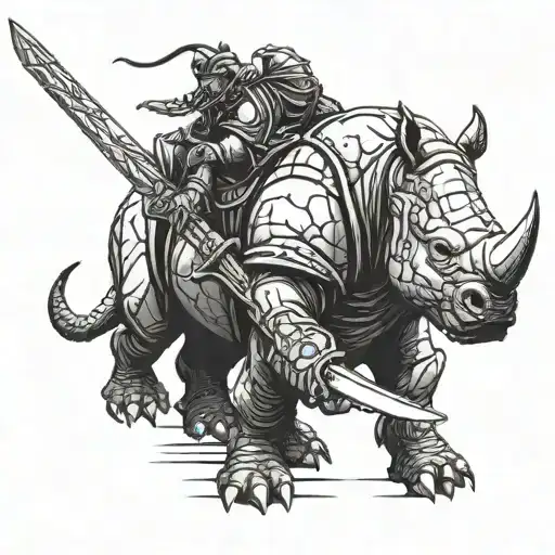 Battle Rhino With A Warrior Wielding A Sword