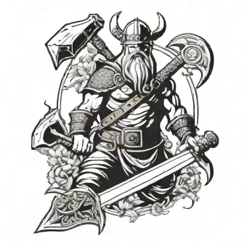 Viking Combination With Ax In Hand And Compass