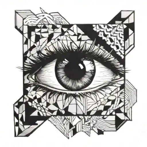 Realistic Eye In Square Frame With Geometric Background